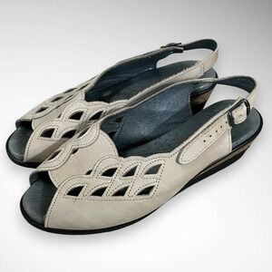 SPRING STEP Dublita Beige/Taupe Leather Slingback Sandals Size 37 | EUC